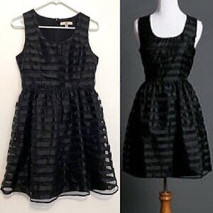 YA LOS ANGELES Black on Black Striped Organza Holiday Party Mini Fit Flare Dress